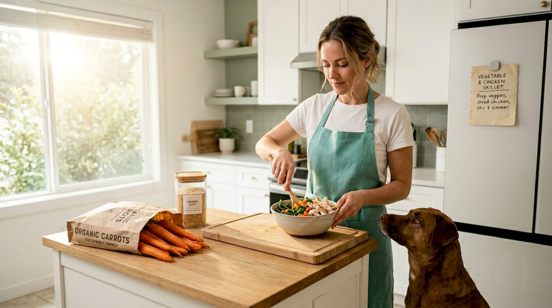 Pet owner making fresh food in kitchen