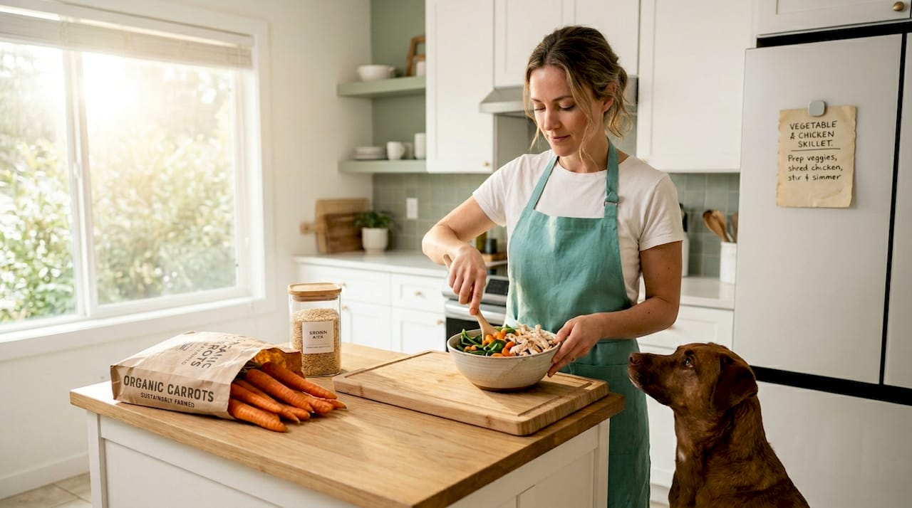 Pet owner making fresh food in kitchen