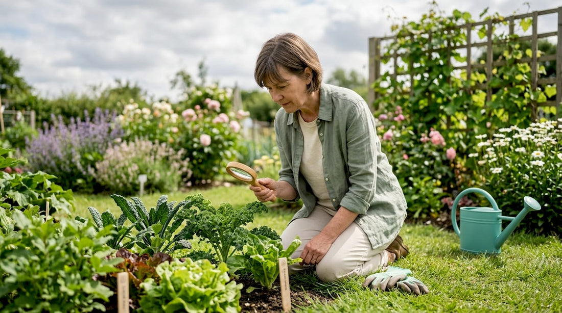 Home gardener examining vegetable plants