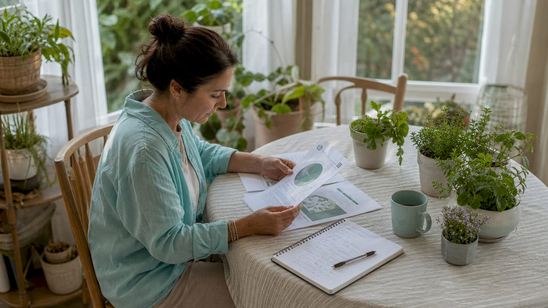 Woman reviewing sustainable pet food documents