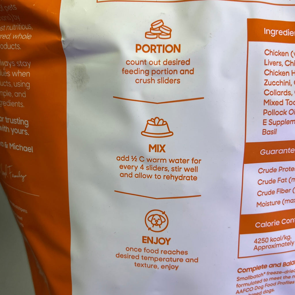 SMALL BATCH Freeze Dried Sliders For Dogs Chicken Recipe 25 Oz Bag BB 09/26