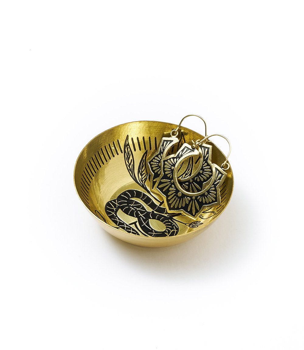 Saanp Snake Round Trinket Dish - Etched Brass
