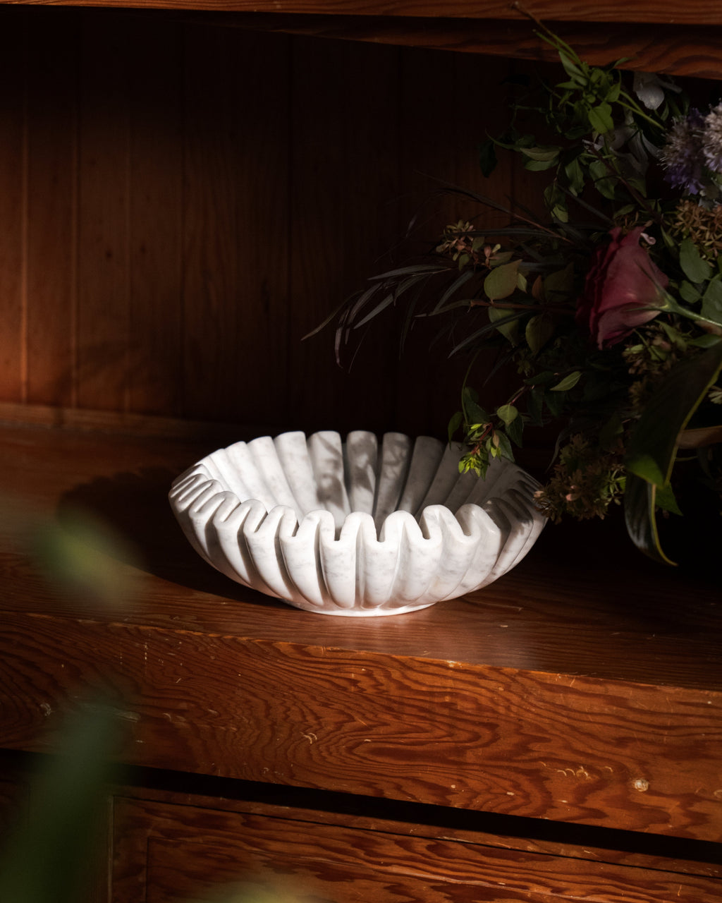 White Ruffled Banswara Marble Bowl
