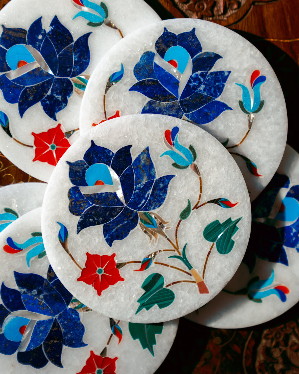 Lapis Lazuli Floral Coaster Set