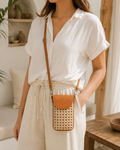 Nia Leather and Rattan Phone Sling