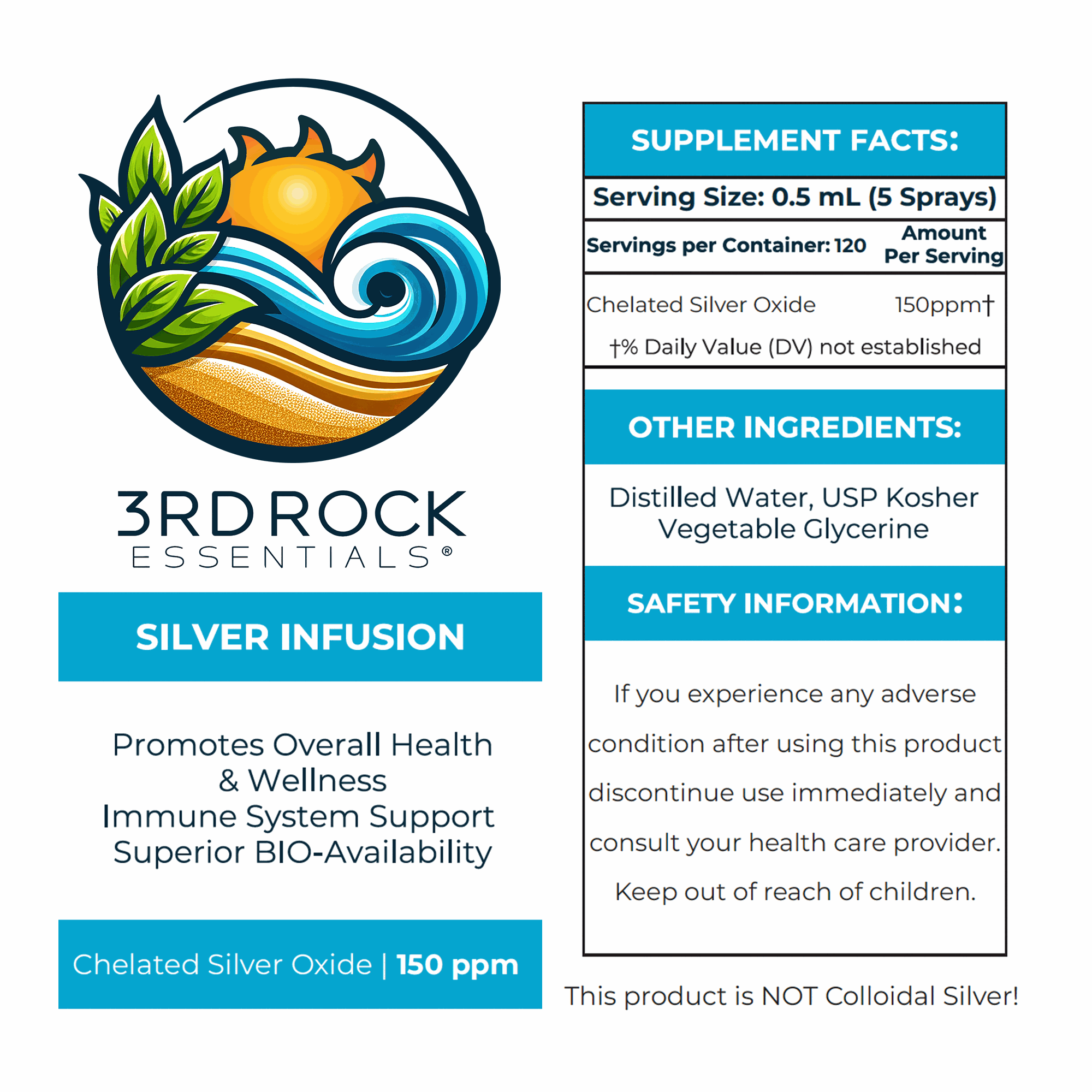 Silver Infusion 150 PPM Chelated Silver Oxide Dietary Supplement - 2 oz. Spray