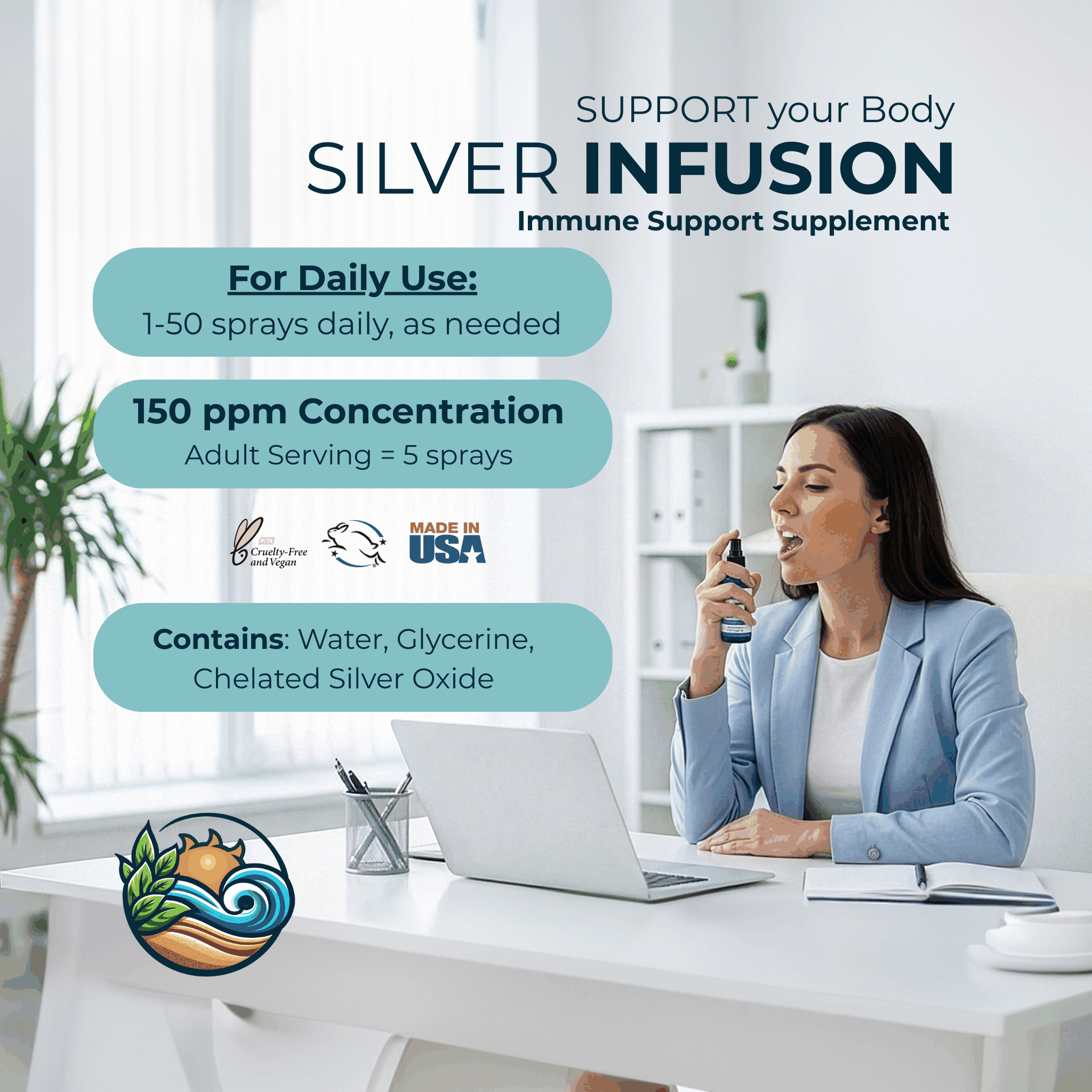 Silver Infusion 150 PPM Chelated Silver Oxide Dietary Supplement - 2 oz. Spray