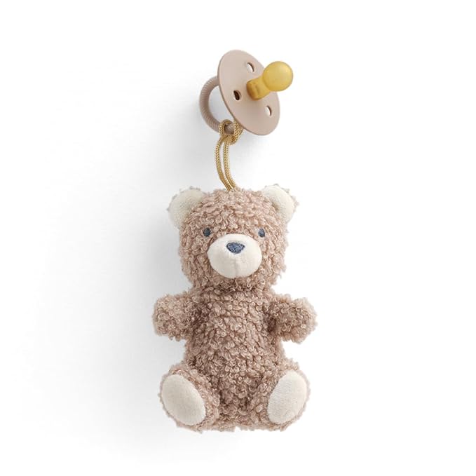 Itzy Ritzy Pacifier & Lovey Set - Natural Rubber Paci with Stuffed Animal Lovey - Detachable Plush Bear Pacifier Holder & Coordinating Natural Rubber Soother, Ideal for Ages 0-6 Months (Bear)