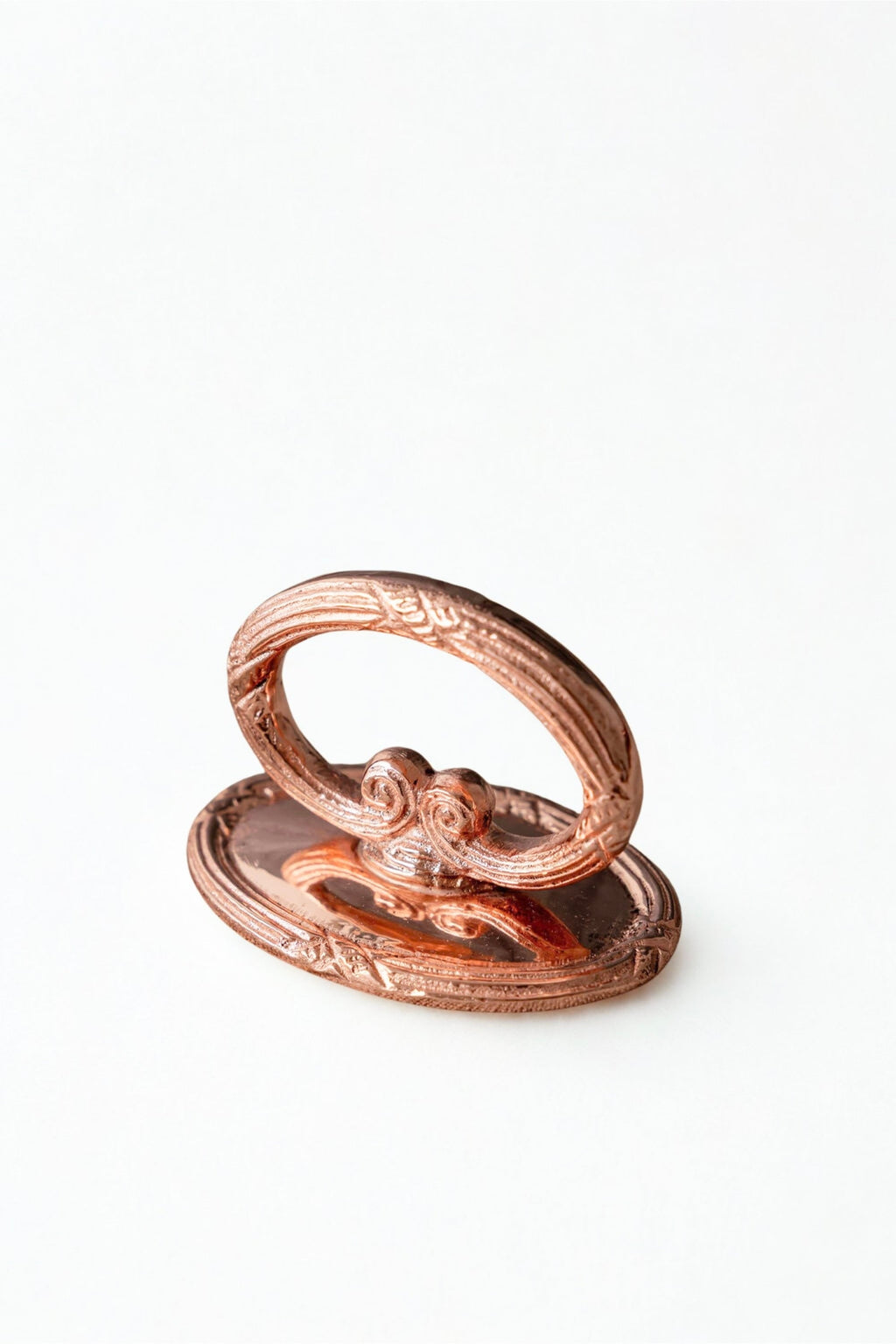 S/4 Vintage Inspired Copper Napkin Rings with Embossed Cross & Bow Pattern