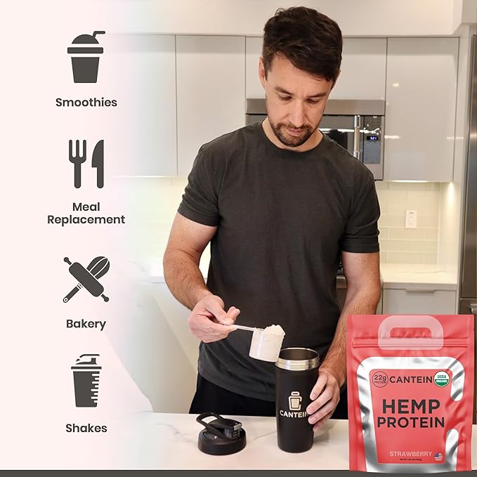 Organic Hemp Protein, Vegan Protein Powder, Clean Plant Based Protein Powder, Non Dairy Protein, Lactose Free Natural Protein, Gluten Free- 20 Servings, Strawberry