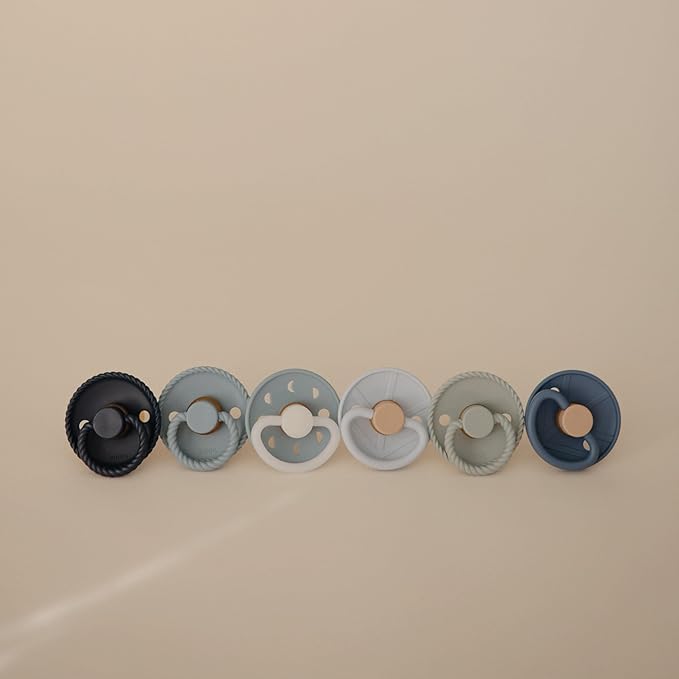 FRIGG Natural Rubber Baby Pacifier 6-Pack Endless Sea | Made in Denmark | BPA-Free (6-18 Months)