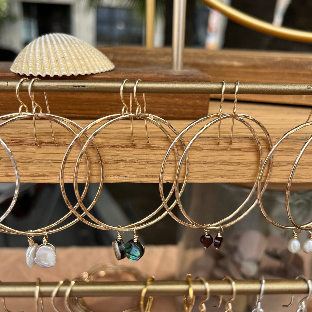 GARNET HEART HOOP EARRINGS