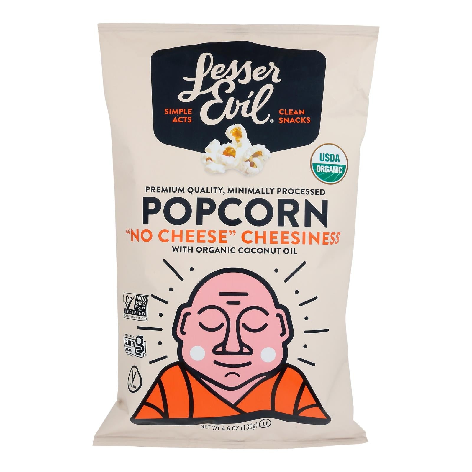 Lesser Evil No-Cheese Popcorn, 12 Bags, 4.6 Oz Each