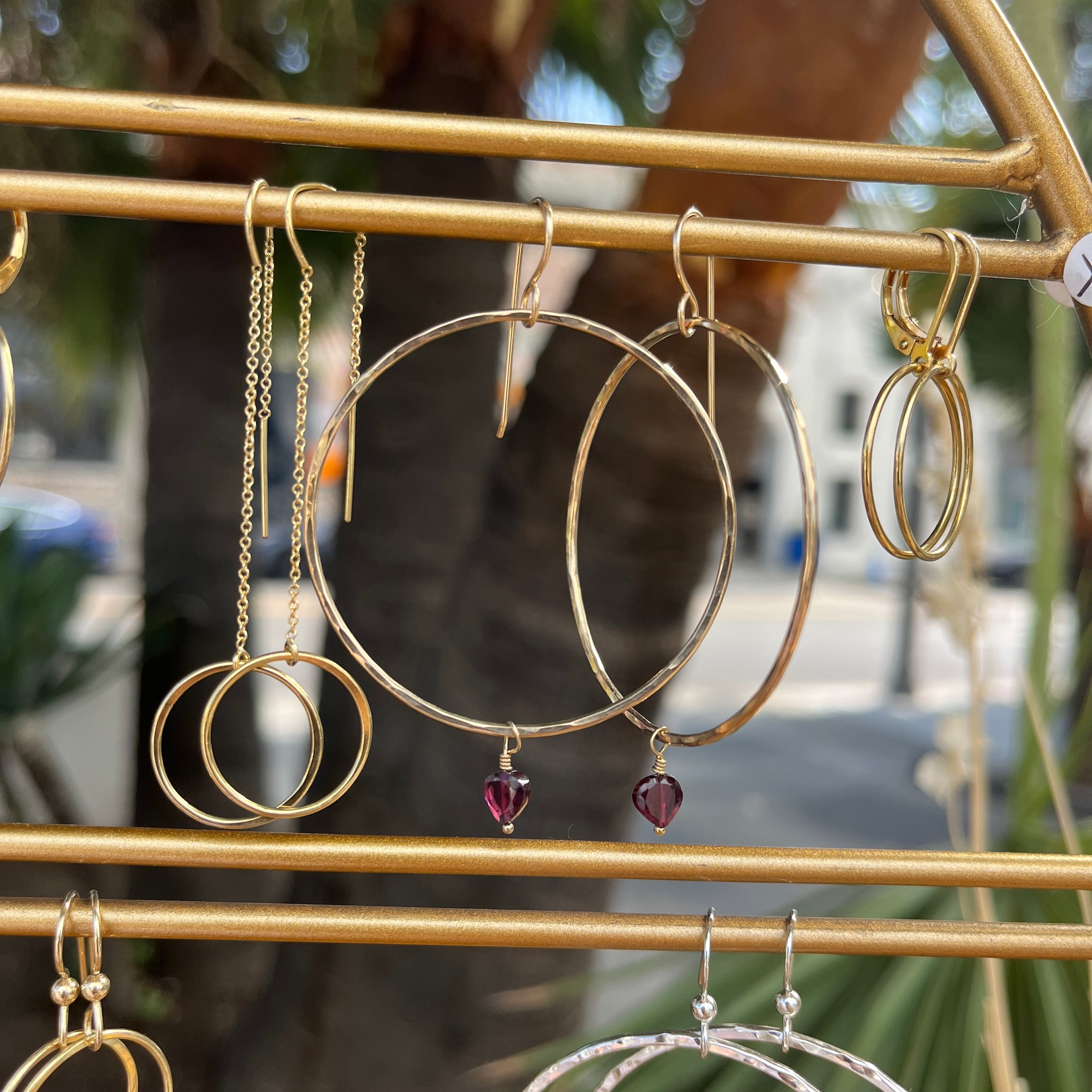 GARNET HEART HOOP EARRINGS