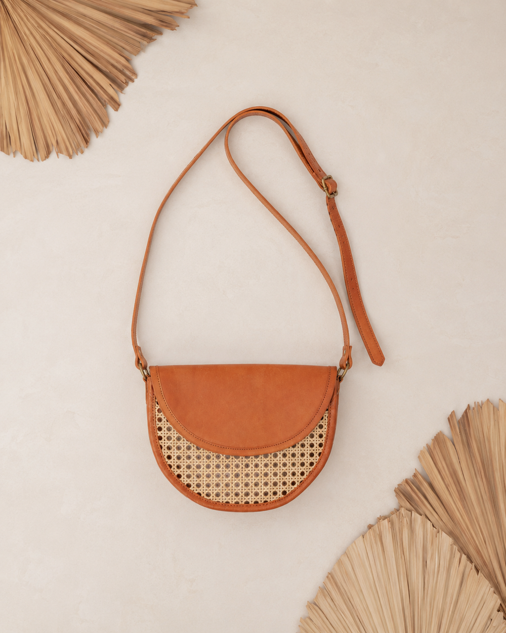 Raja Leather and Cane Crossbody