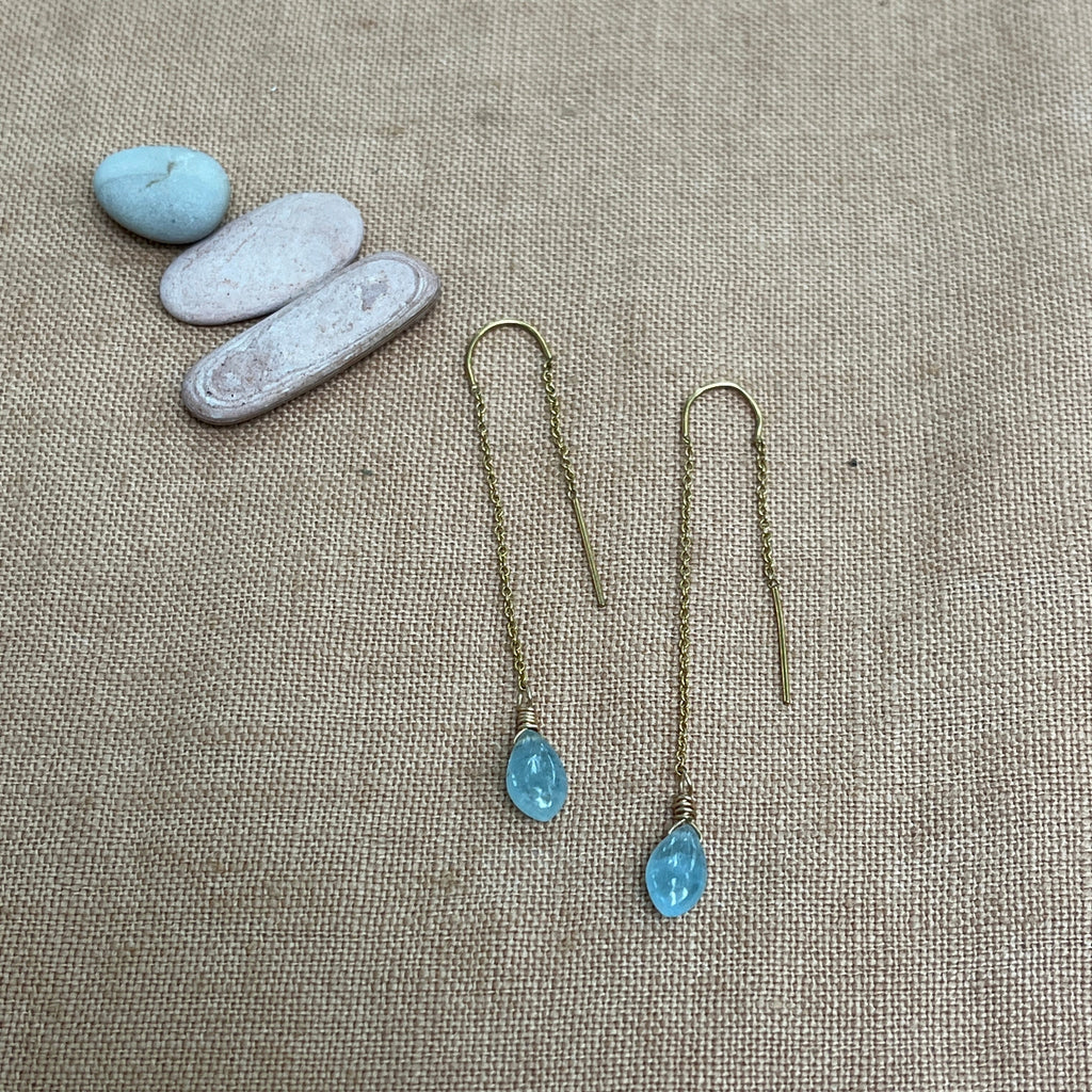 AQUAMARINE GEM THREADER EARRINGS