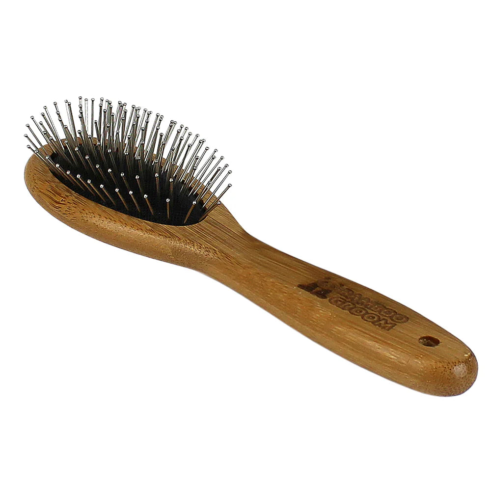 Bamboo Groom Oval Pin Brush with Stainless Steel Pins- Small/Medium