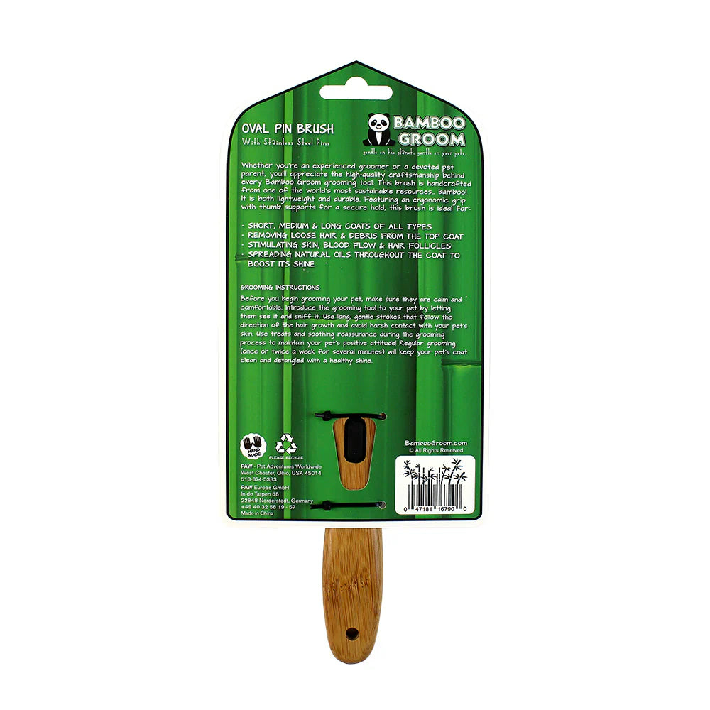 Bamboo Groom Oval Pin Brush with Stainless Steel Pins- Small/Medium