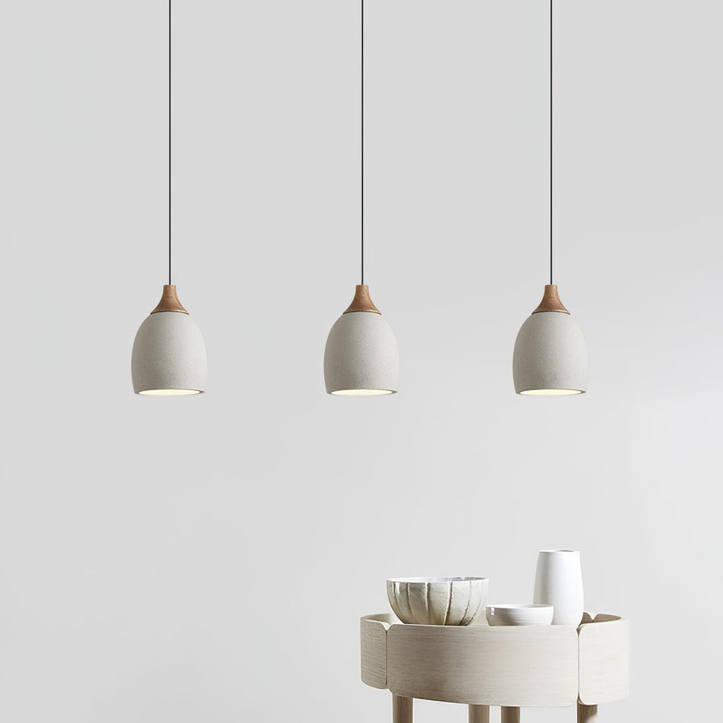 Cement Solid Wood Pendant Light 5.7"