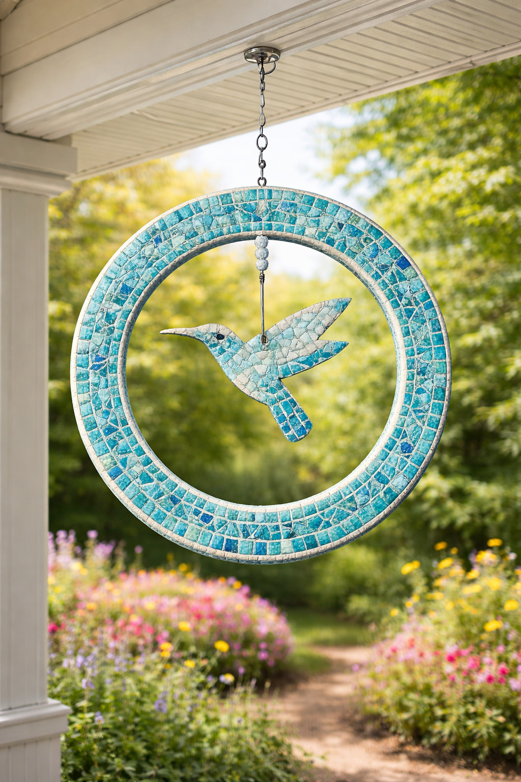 12" Spinner Circle with 6" Hummingbird Mosaic Backer & Hanger