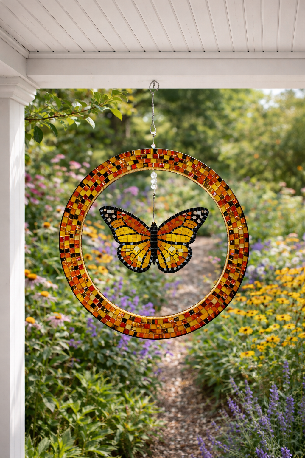 12" Spinner Circle with 6" Butterfly Mosaic Backer & Hanger
