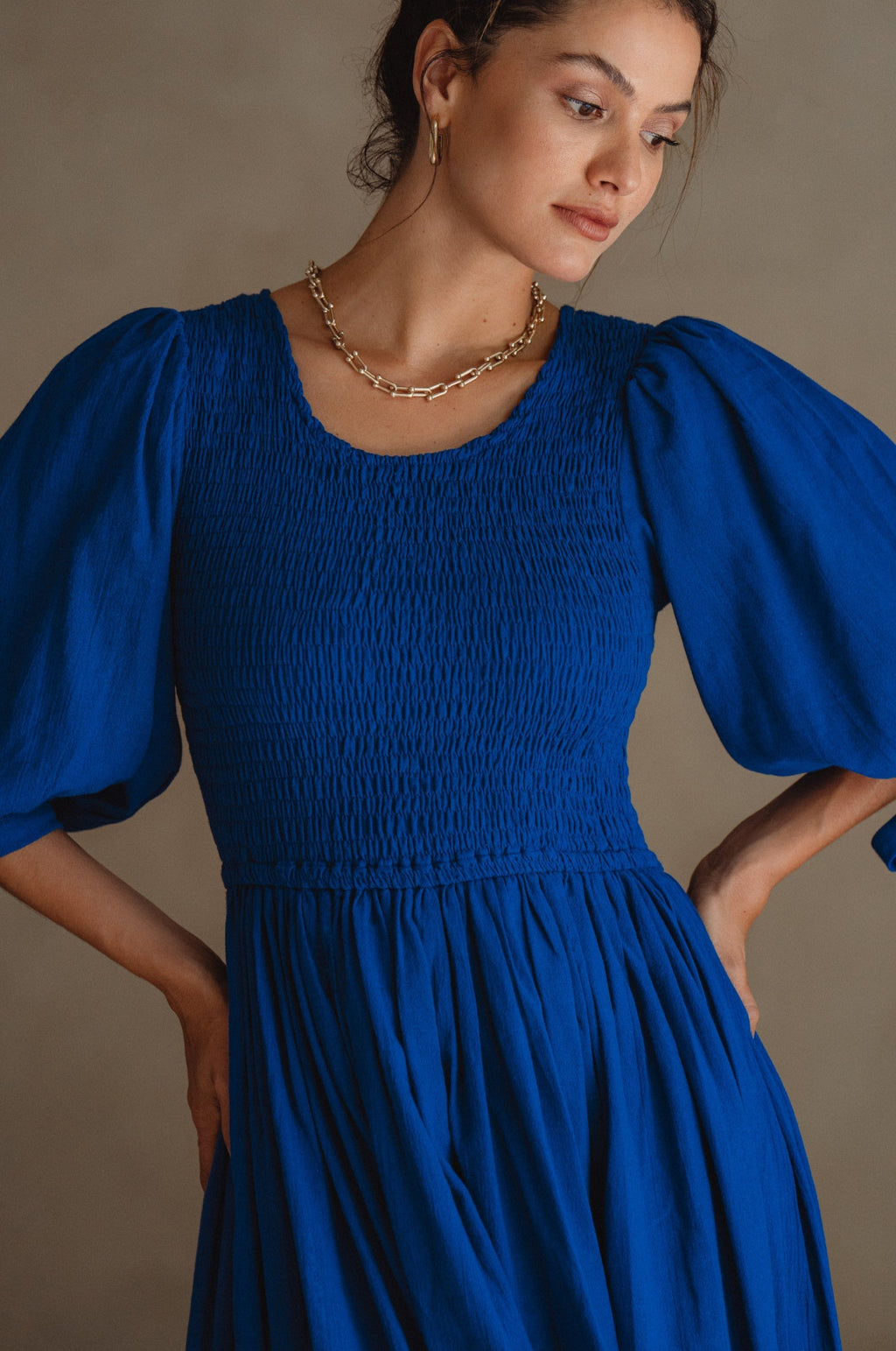Freya Smocked Linen Midi Dress