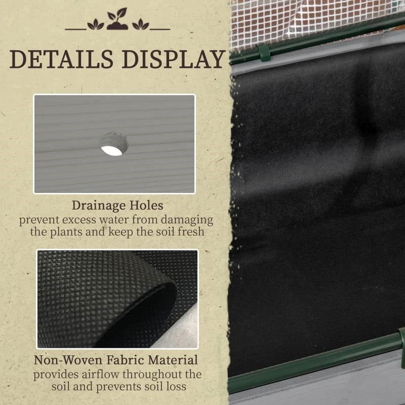 Grey Wood Elevated Raised Garden Bed Planter with Greenhouse Cover
