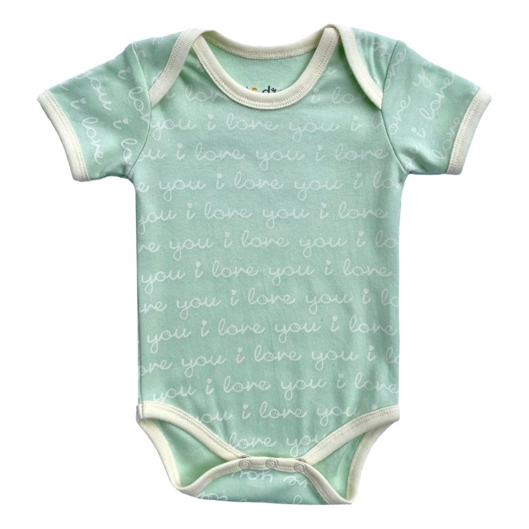 GOTS Certified Organic Cotton Short Sleeve Bodysuit - I Love You (Desert Green)
