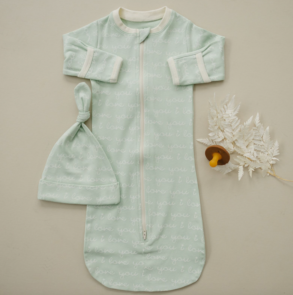 GOTS Certified Organic Cotton Sleepsack - I Love You (Desert Green)
