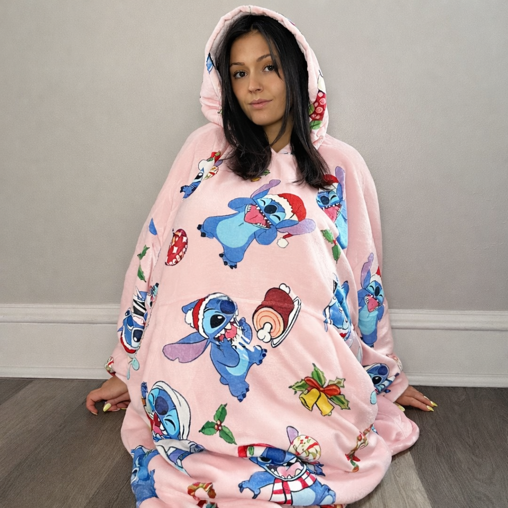 Stitch Oversized Wearable Blanket Hoodie – Pink Sherpa for Kids & Adults | OLM Toys