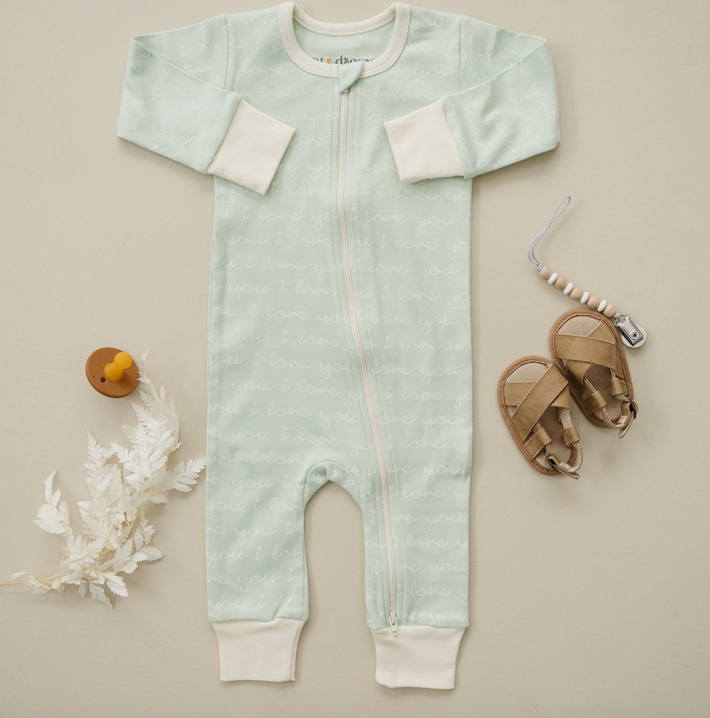 GOTS Certified Organic Cotton Zippy - I Love You (Desert Green)