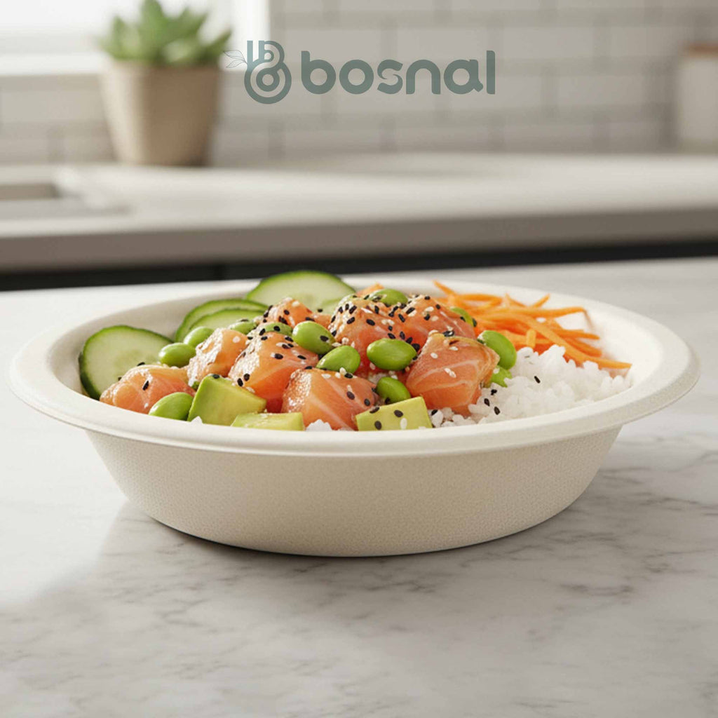 Bosnal – Sugarcane Bagasse Compostable 10 inch & 7 inch Round Plates with 16 Oz Bowls