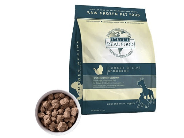 Steve's Real Food Frozen Raw Turkey Nuggets for Dog & Cats (5lb)
