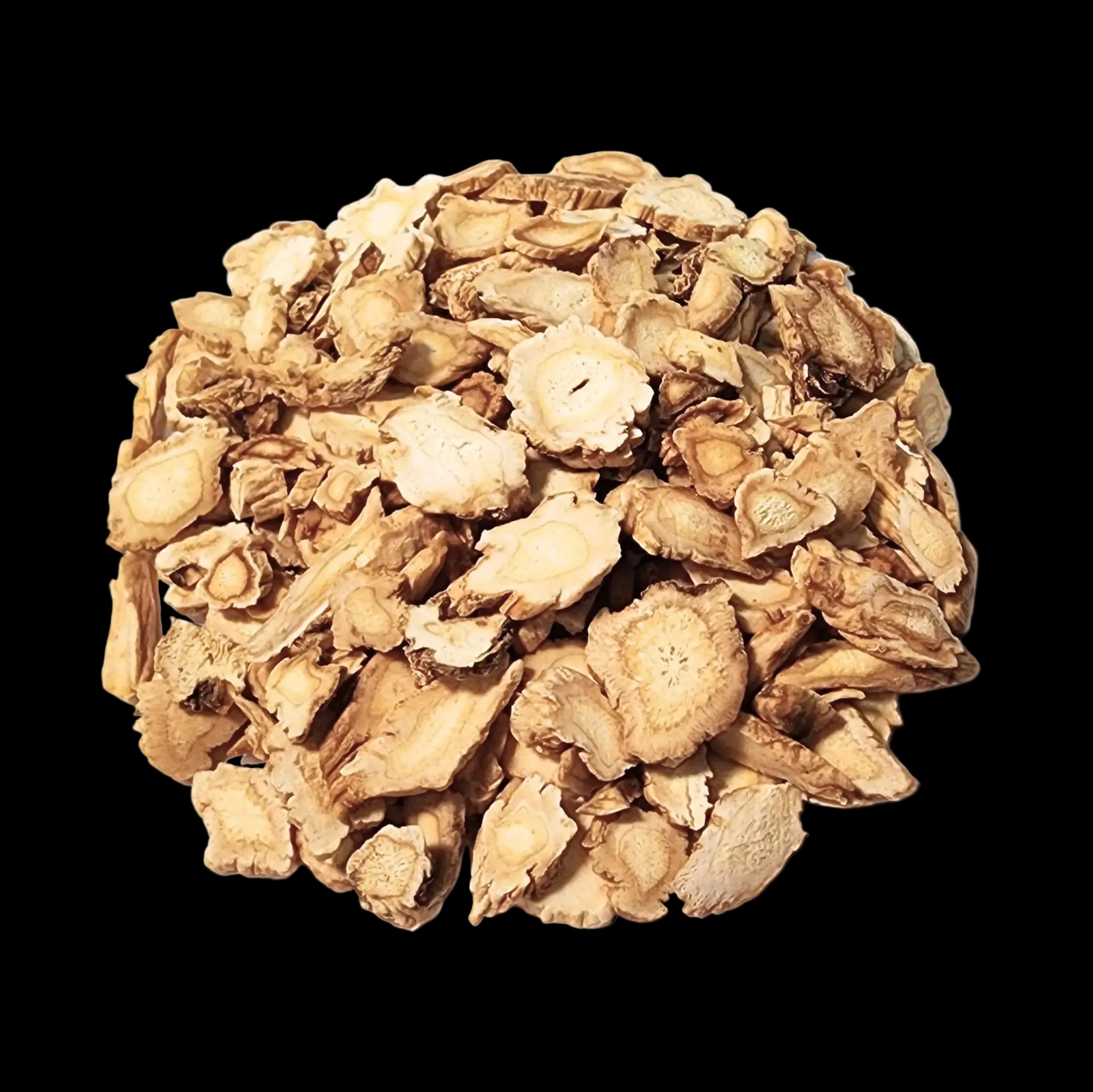 Heap of dried herbs with a USDA Organic label on a white background