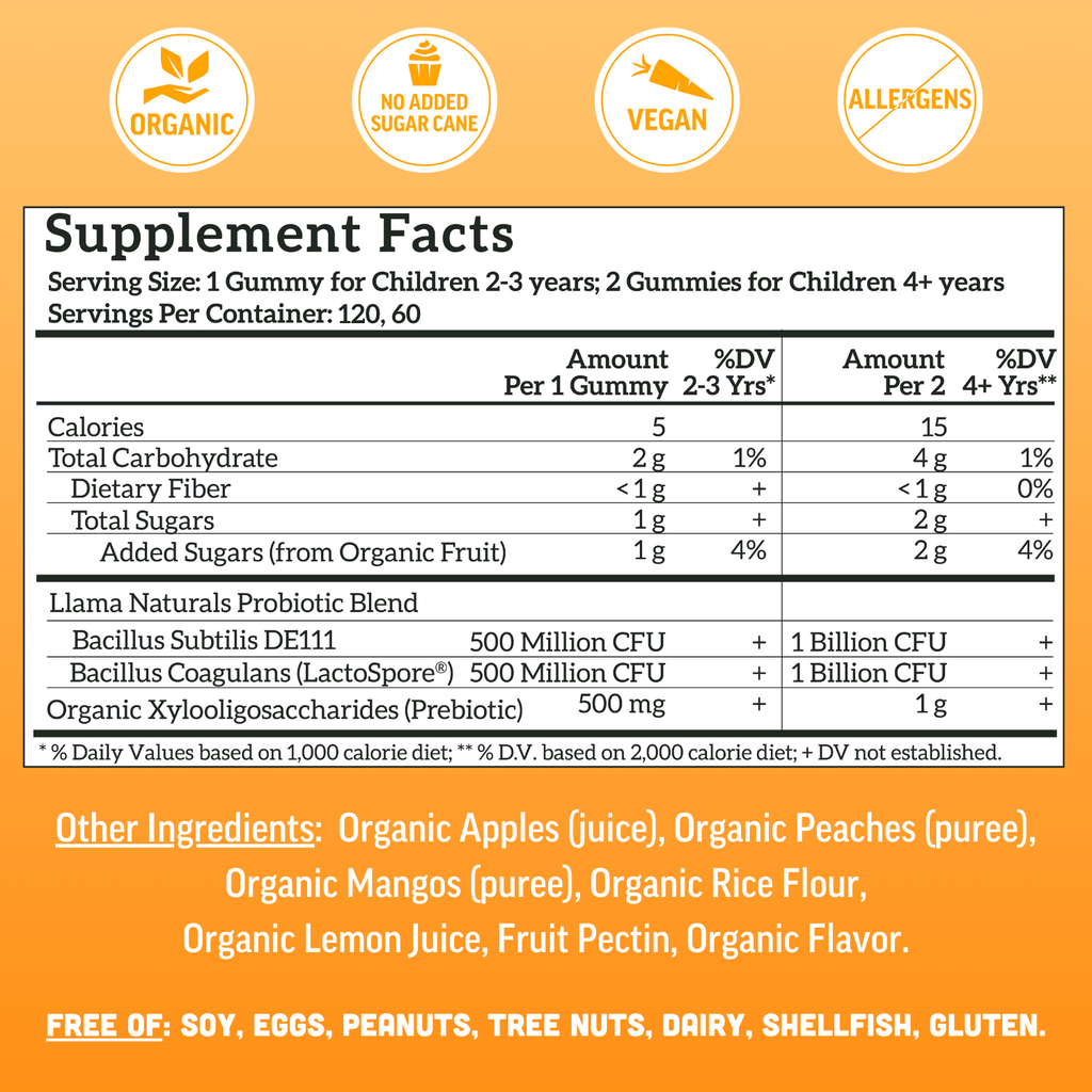 Kids Prebiotic & Probiotic Gummies, Peach Mango (120 ct)
