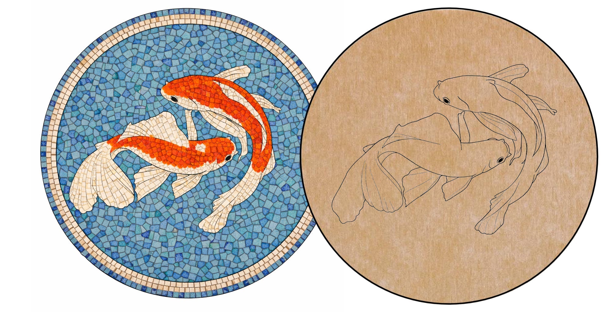 Koi Fish 16" Circle with Pattern (pre-drilled for hanging kit)
