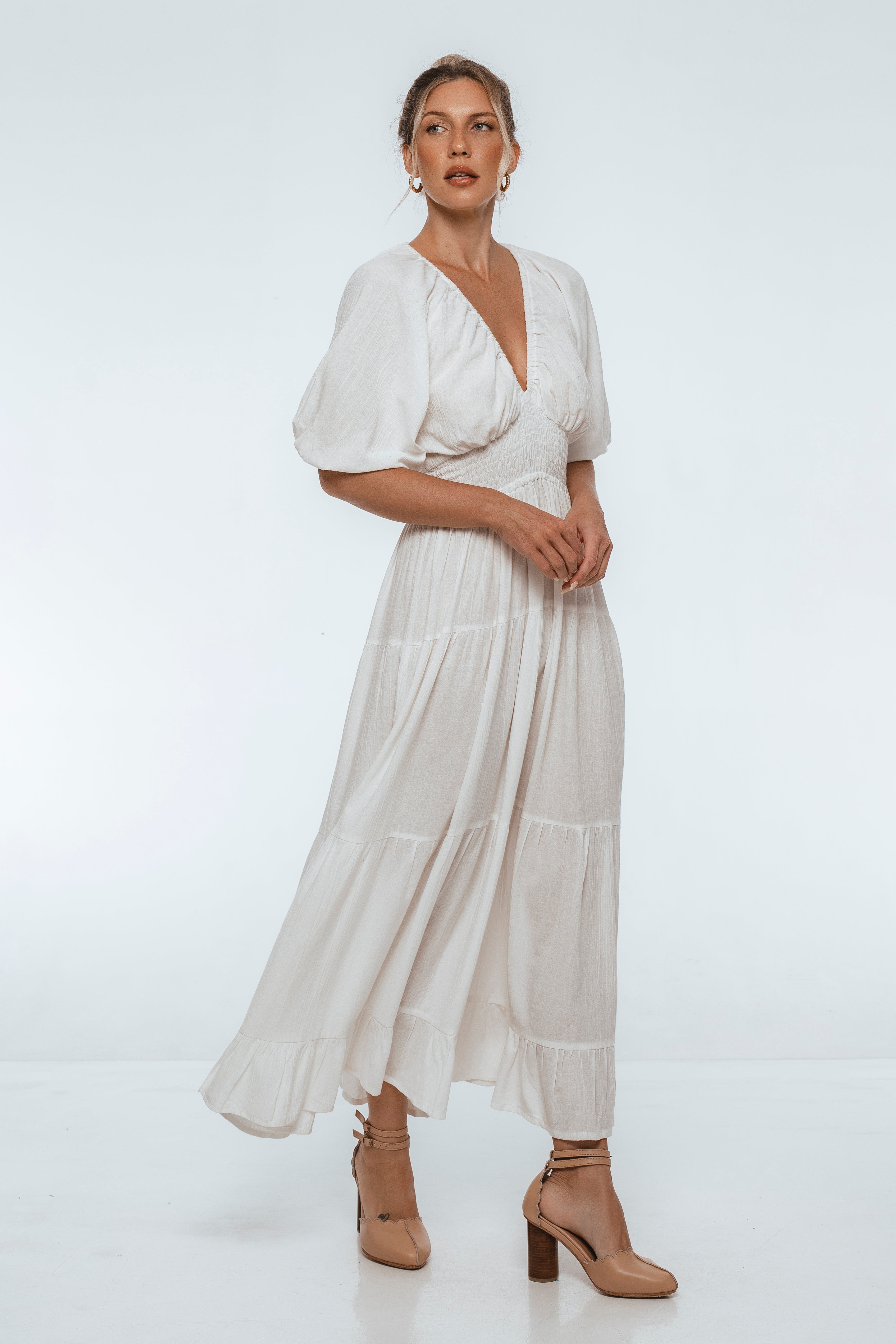 Lucienne Smocked Linen Maxi Dress