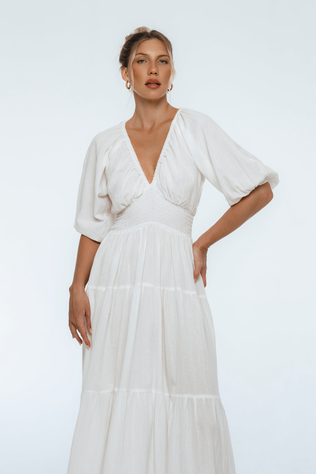 Lucienne Smocked Linen Maxi Dress