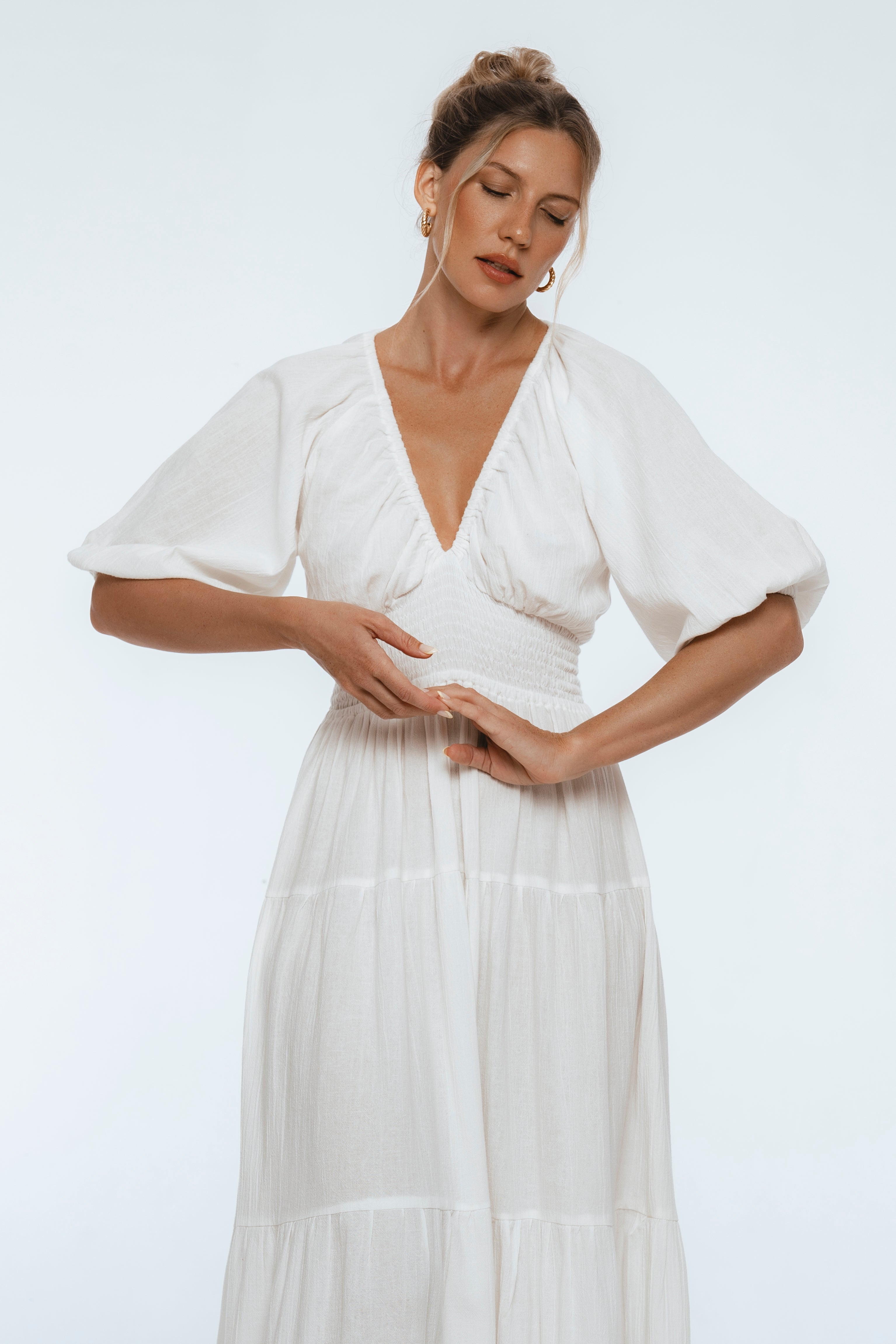 Lucienne Smocked Linen Maxi Dress