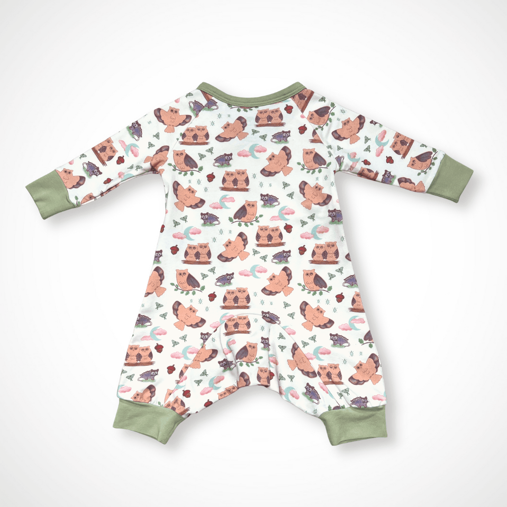 Owl Kimono Long Sleeve Romper | Organic Pima Cotton