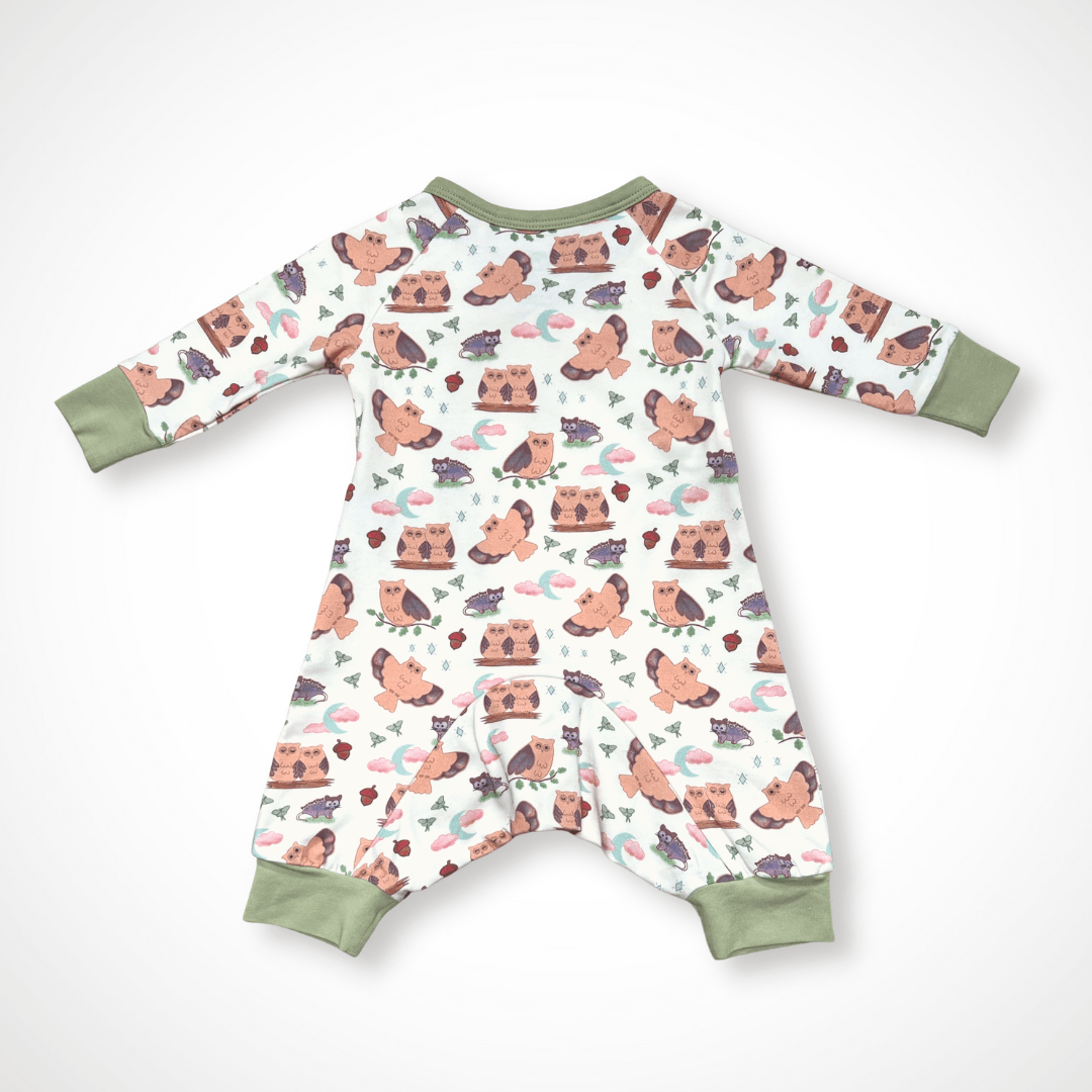 Owl Kimono Long Sleeve Romper | Organic Pima Cotton