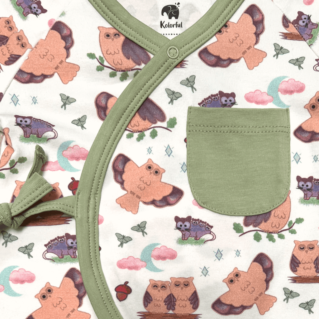Owl Kimono Long Sleeve Romper | Organic Pima Cotton