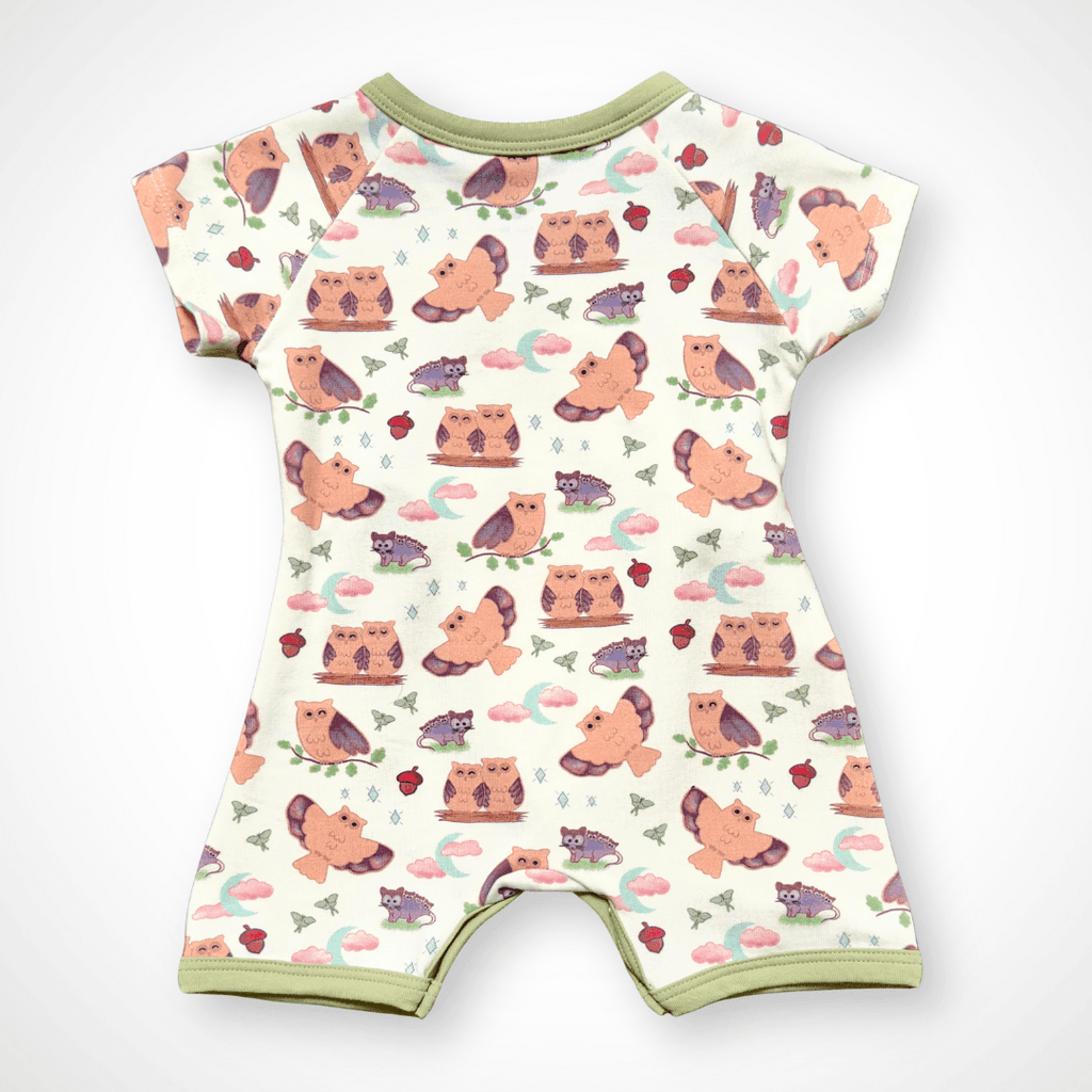 Owl Kimono Shorty Romper | Organic Pima Cotton