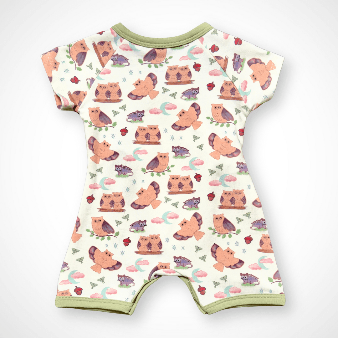 Owl Kimono Shorty Romper | Organic Pima Cotton