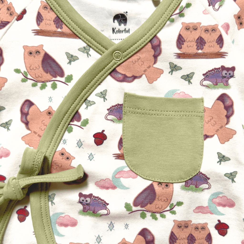 Owl Kimono Shorty Romper | Organic Pima Cotton