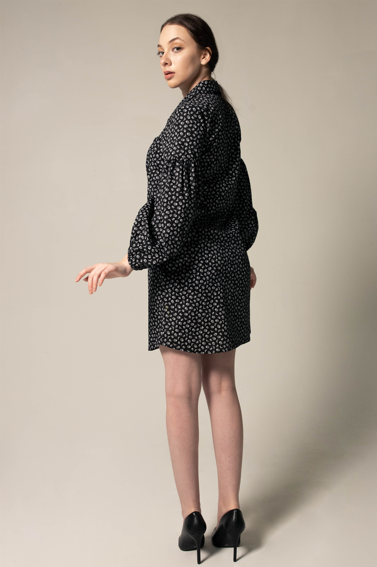 Black Floral Dress in Italian Cotton – Elegant Summer Dress