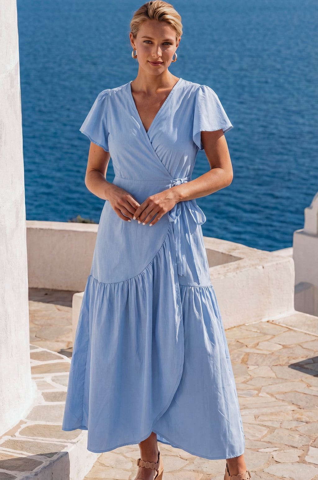 Persea Cotton Wrap Midi Dress