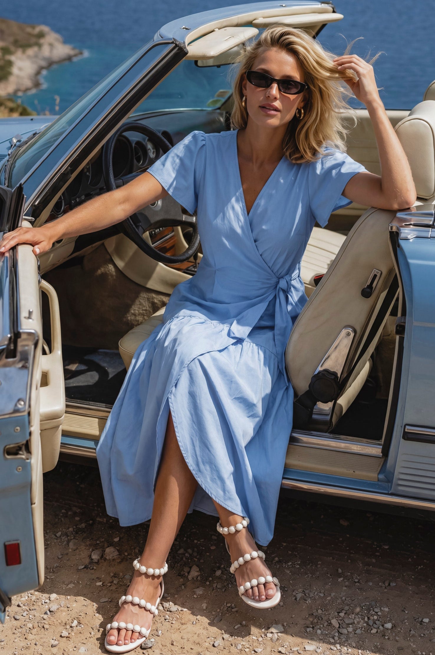 Persea Cotton Wrap Midi Dress