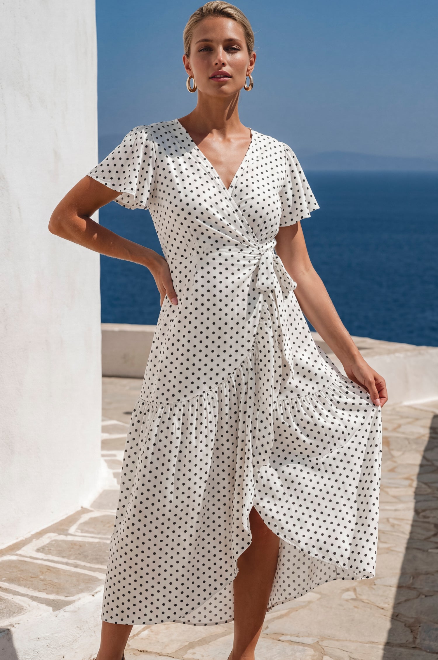 Persea Cotton Wrap Midi Dress