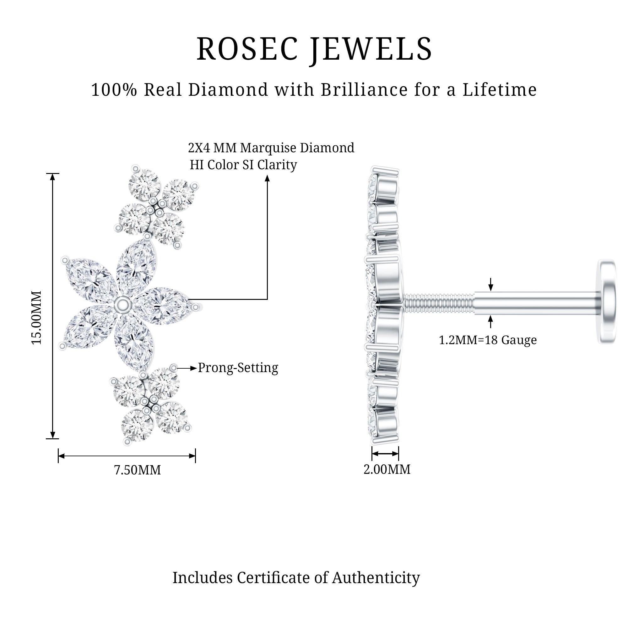Cartilage Flower Crawler Earring with Diamond